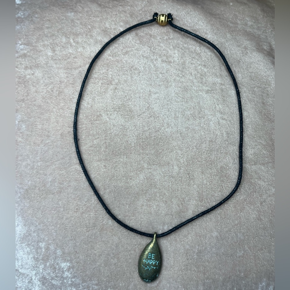 ✨SALE✨ Be Happy gold pendant necklace on leather - flip around pendant to otter